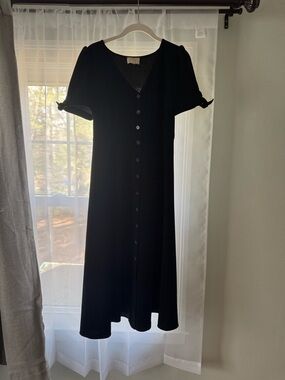 Sezane Black Midi Button-Front Dress